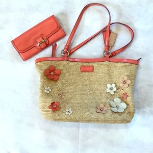 Coach straw purse with matching wallet